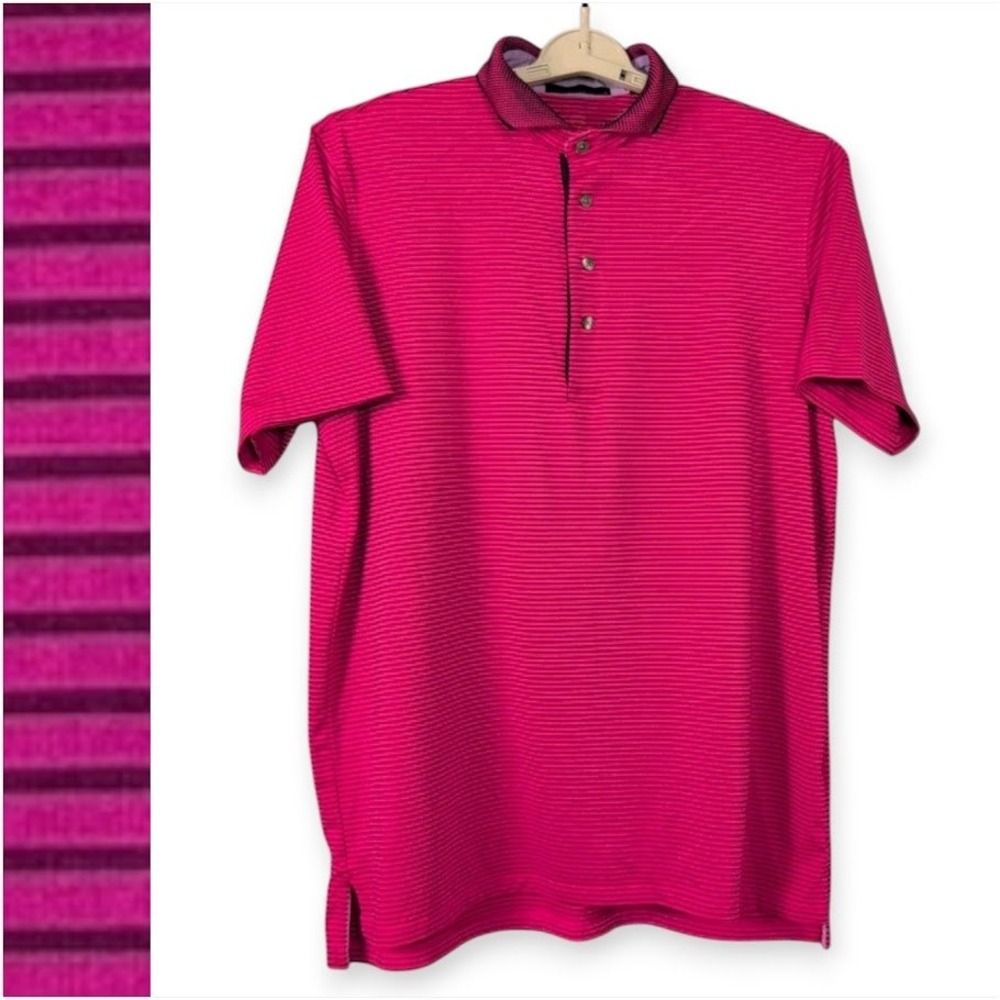 Greyson Gannett Polo Shirt‎ Mens Large Pink Striped Performance Golf Athleisure